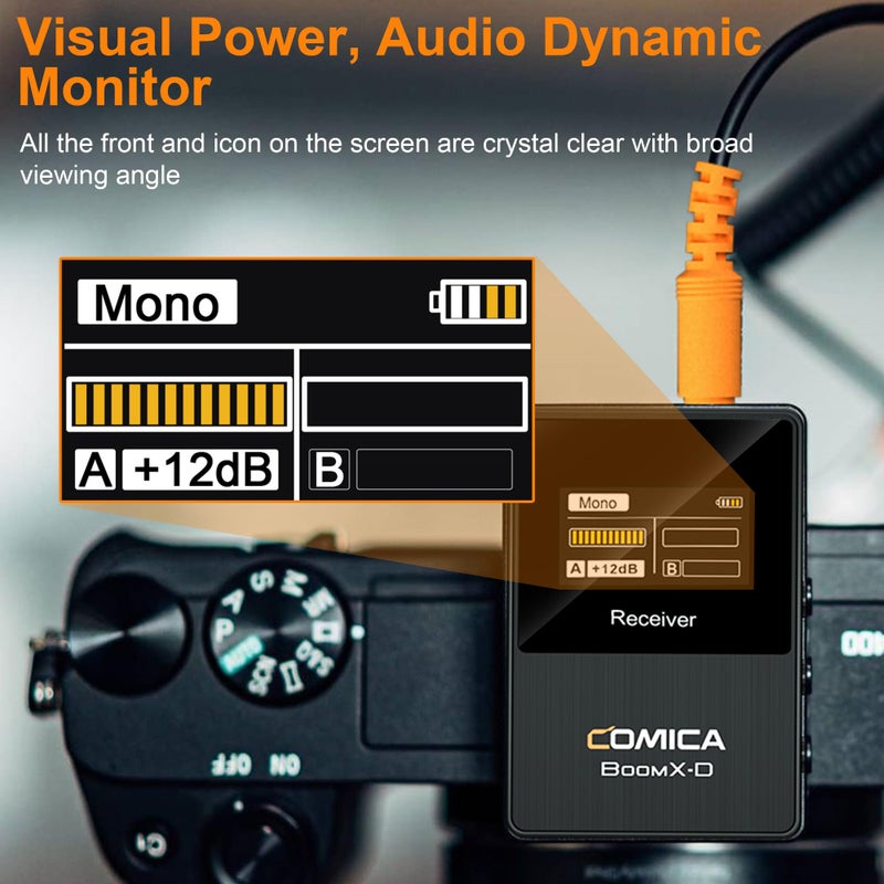 Comica BoomX-D2 - Wireless Microphone System for Cameras, Camcorders, Smartphones, Laptops, Compact Wireless Lavalier Lapel Microphone with Safety Audio Track, Noise Reduction, 328' Range, Low Latency - Image 5